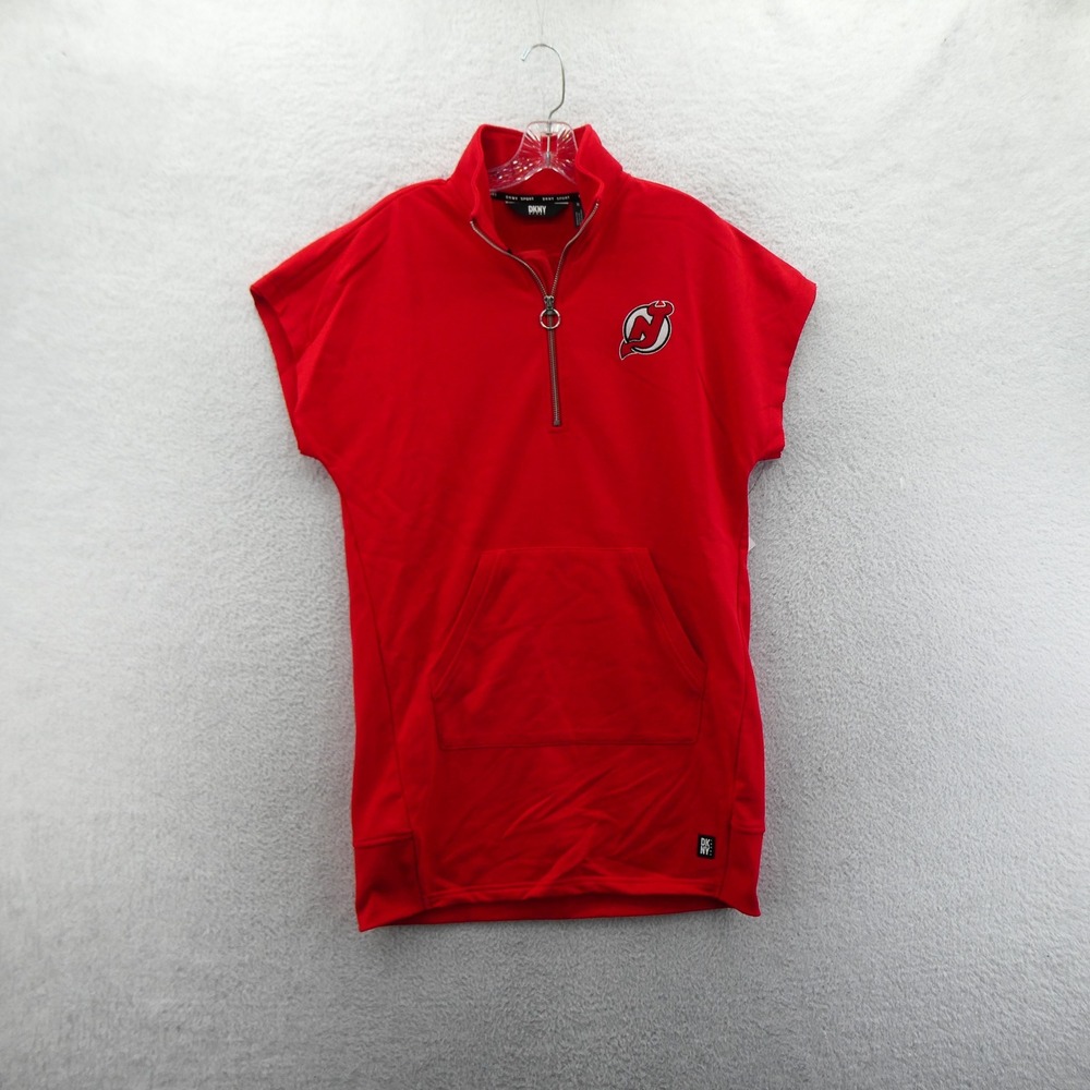 DKNY Top Womens Small New Jersey Devils Red Quarter Zip Sleeveless Dress NHL